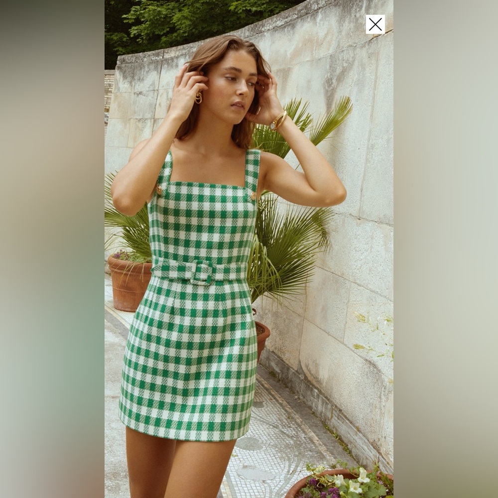 Kourt Green and White Gingham Mini Dress with Belt